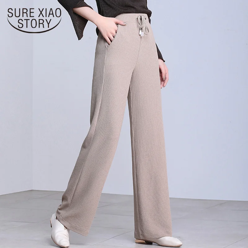 2019 осенней Новой модной женской обуви с высокой талией длинные широкие штаны