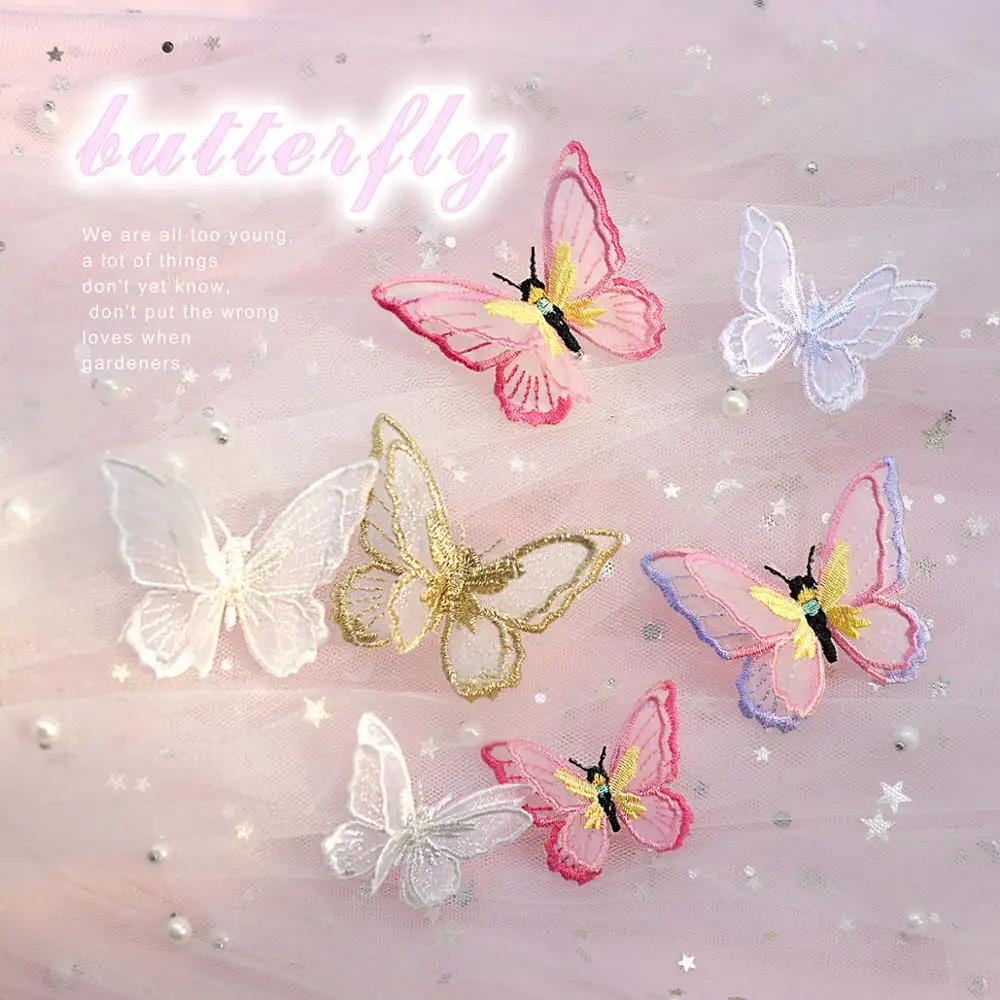 10 шт./лот многоцветные DIY стерео двухслойная кружевная вышивка бабочки