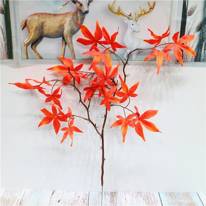58cm Orange 78 см 4 вилки поддельные кленовые листья Букет большой искусственный ветка дерева осенние листья растения для свадьбы домашние украшения для Хэллоуина - Цвет: 58cm Orange