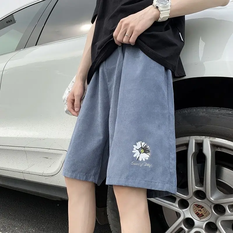 

Summer Overalls Shorts Men's Korean Fashion Loose Flower Casual Shorts Men's Harajuku Streetwear Straight Five-point Pants Men