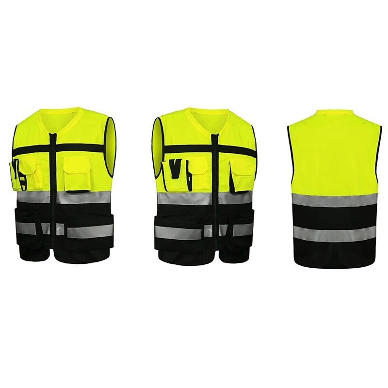 7 карманов класс 2 высокая видимость Молния Спереди защитный желтый жилет с
