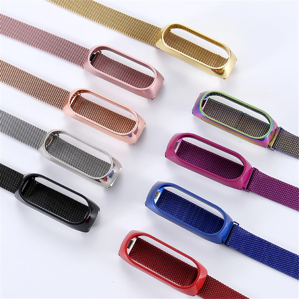 Магнитный ремешок для Xiaomi Mi Band 5 6 металлический браслет из нержавеющей стали без