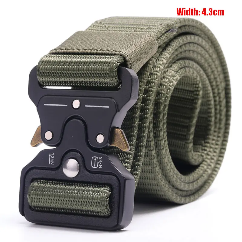 Army green 4.3cm Военный тактический ремень, мужской нейлоновый поясной ремень с металлической пряжкой, усиленные тренировочные ремни, Охотничьи аксессуары, ширина 4,3 см 135 см - Цвет: Army green 4.3cm