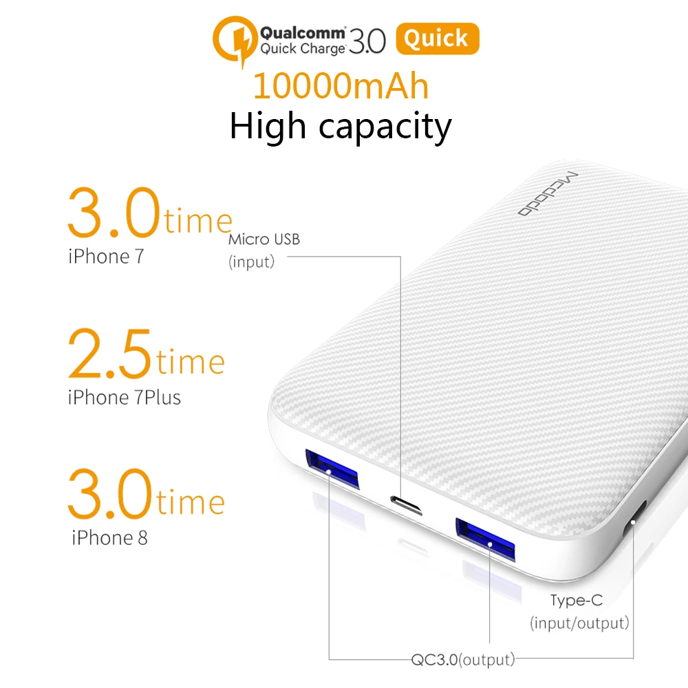Внешний аккумулятор Mcdodo 10000 мАч Type C PD быстрая зарядка 3 0 USB внешний для Xiaomi IPhone