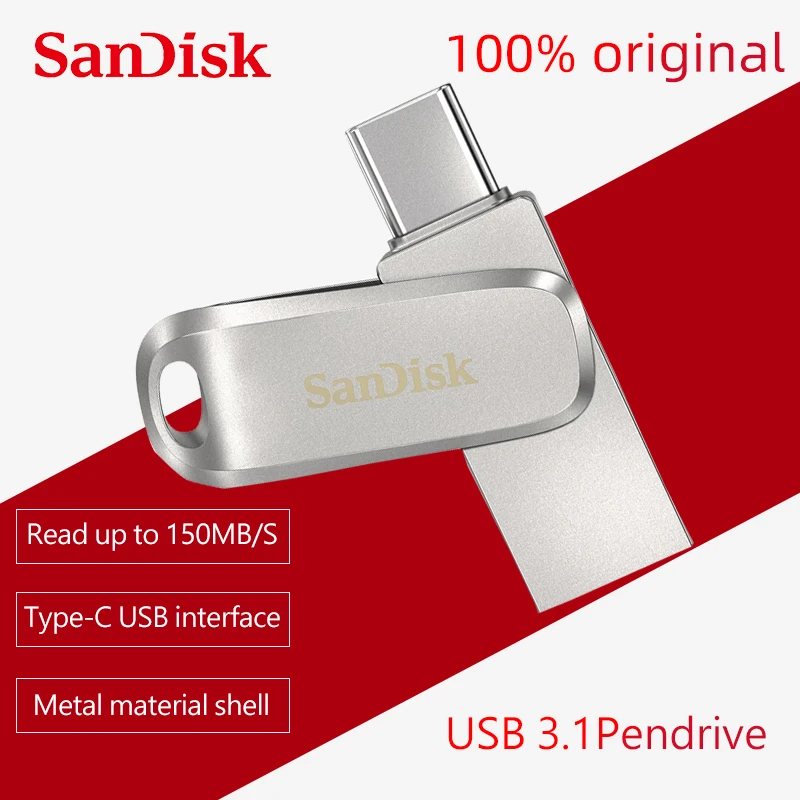 

SanDisk Ultra Dual Drive Luxe USB 3.1 Type C 128GB 64GB 32GB Flash Disk 256GB 512GB Metal Memory Stick USB Type A Pendrive