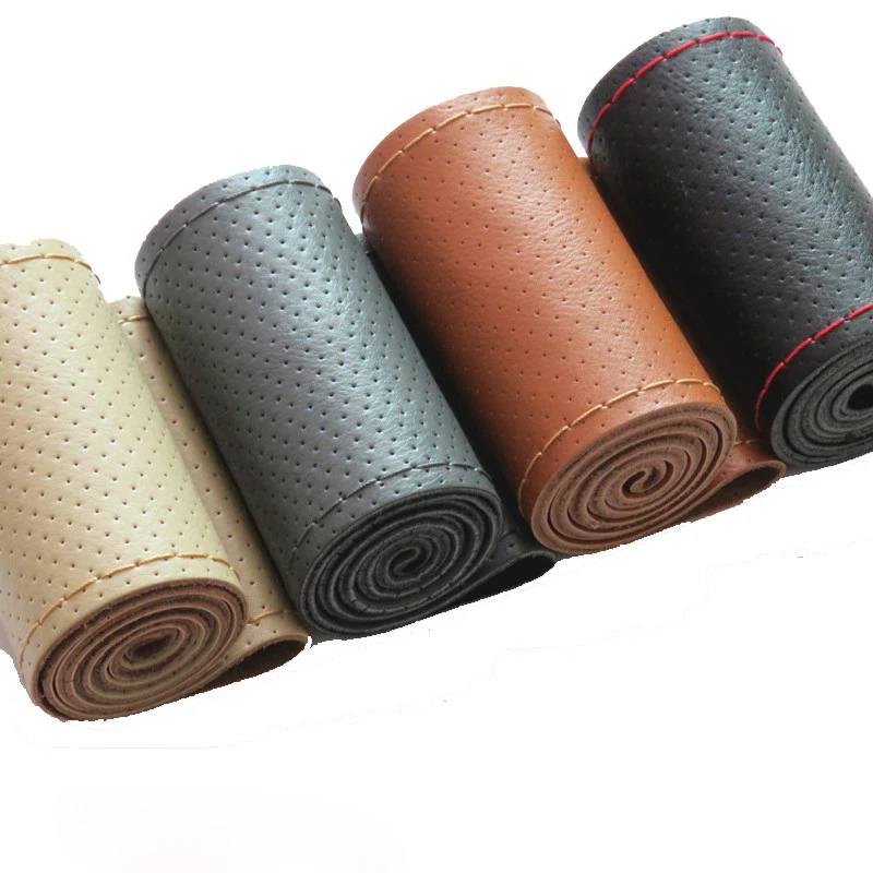 

1PC DIY Genuine Cowhide Car Braid Leather Steering Wheel Cover 36 38 40CM Universal Size Black Beige Gray Brown Color