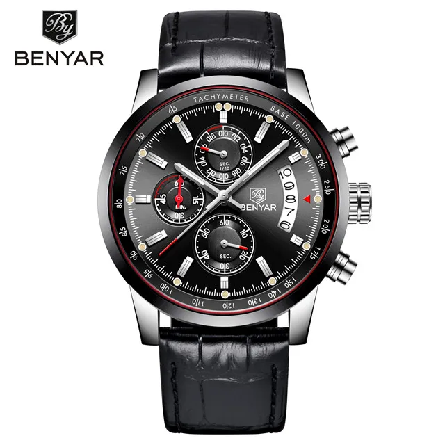 L-silver black Мужские часы BENYAR, новинка, топ класса люкс, бренд, Бизнес Стиль, дата, мужские часы, сетка, нержавеющая сталь, кварцевые часы с хронографом, zegarek meski - Цвет: L-silver black