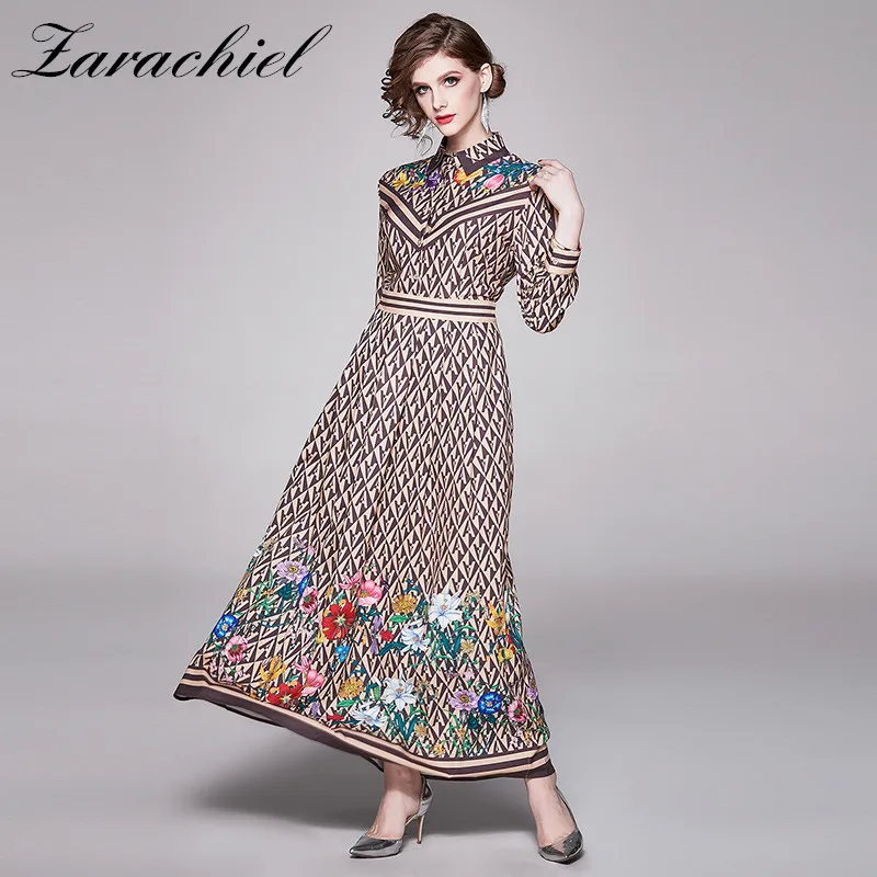 Женское модельное Платье макси с цветочным принтом винтажное длинное платье в