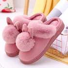 Симпатичные Розовые кроличьи ушки домашняя обувь Kawaii Bunny тапочки для женщин теплая удобная обувь для дома меховые тапочки для мужчин Zapatillas Mujer