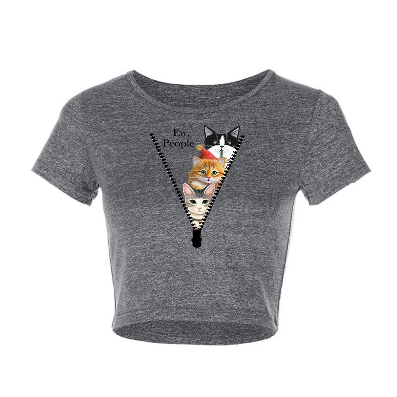 Женский короткий топ на молнии с принтом кошки Повседневная футболка