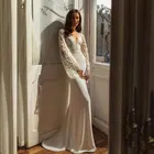 Женское свадебное платье с длинным рукавом, кружевное платье-Русалка с аппликацией, глубоким V-образным вырезом, открытой спиной и шлейфом, 2021