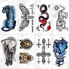 3D временная татуировка, животные, Синий тигр, змея, моль для мальчиков и девочек, детская тату-наклейка, Детская Акварельная татуировка на руку