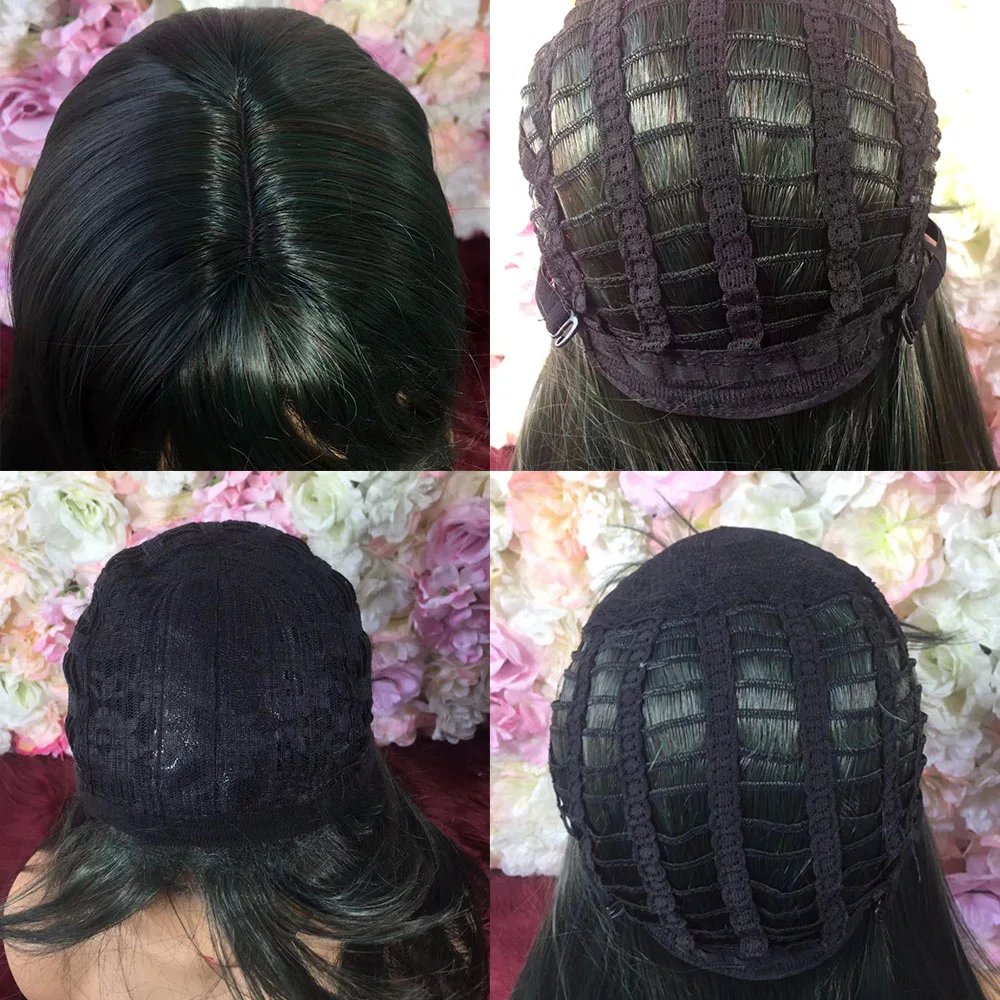 

SiNuo Women Long Straight Synthetic Wigs High Temperature Hair with Bangs Mix Natural Black Green Mechanism Cosplay Perruques