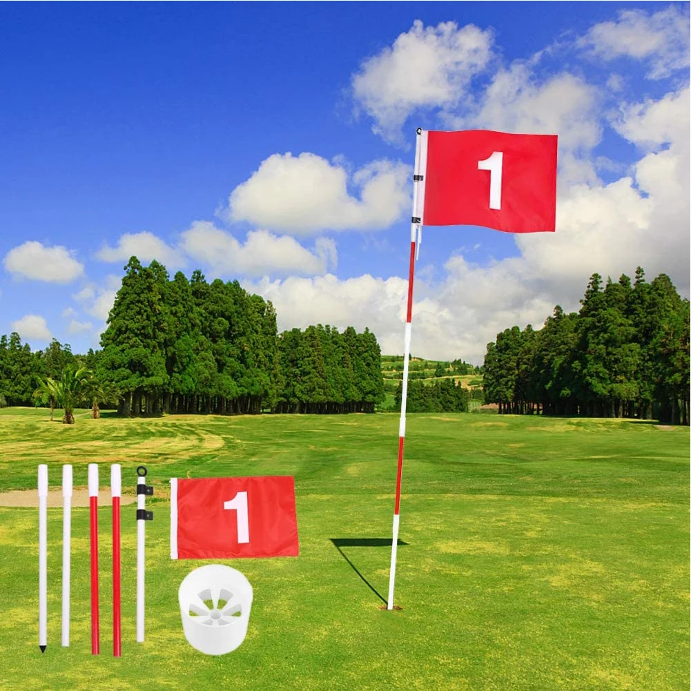 

Golf Flagsticks Flag Stick Flags Hole Pole Cup Set Portable 5 Section Practice Golf Pin Pole Flags For Yard Garden Training Red