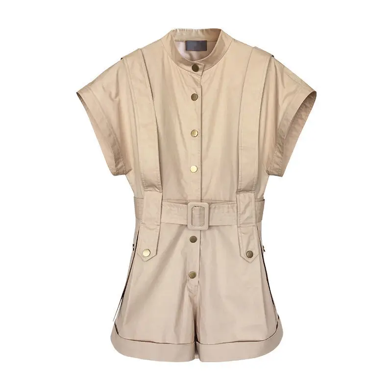 

Rompers Women Single Breasted Flare Sleeve Sashes Cargo Trousers Office Ladies Stylish Streetwear Harajuku Korean Leisure Chic