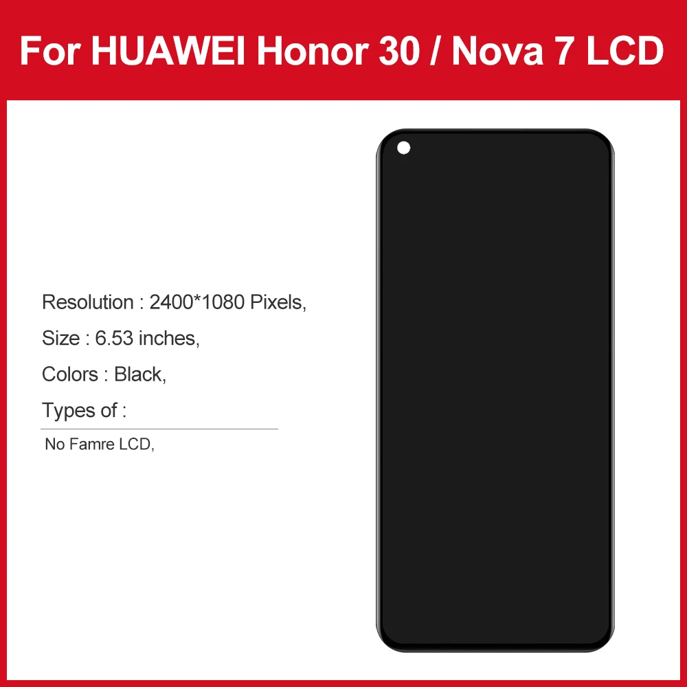 Kup Oryginalny 6.53 ''wyświetlacz Zamiennik Dla Huawei Nova 7 LCD Ekran Dotykowy Digitizer Zgromadzenie Dla Huawei Honor 30 Ekran LCD