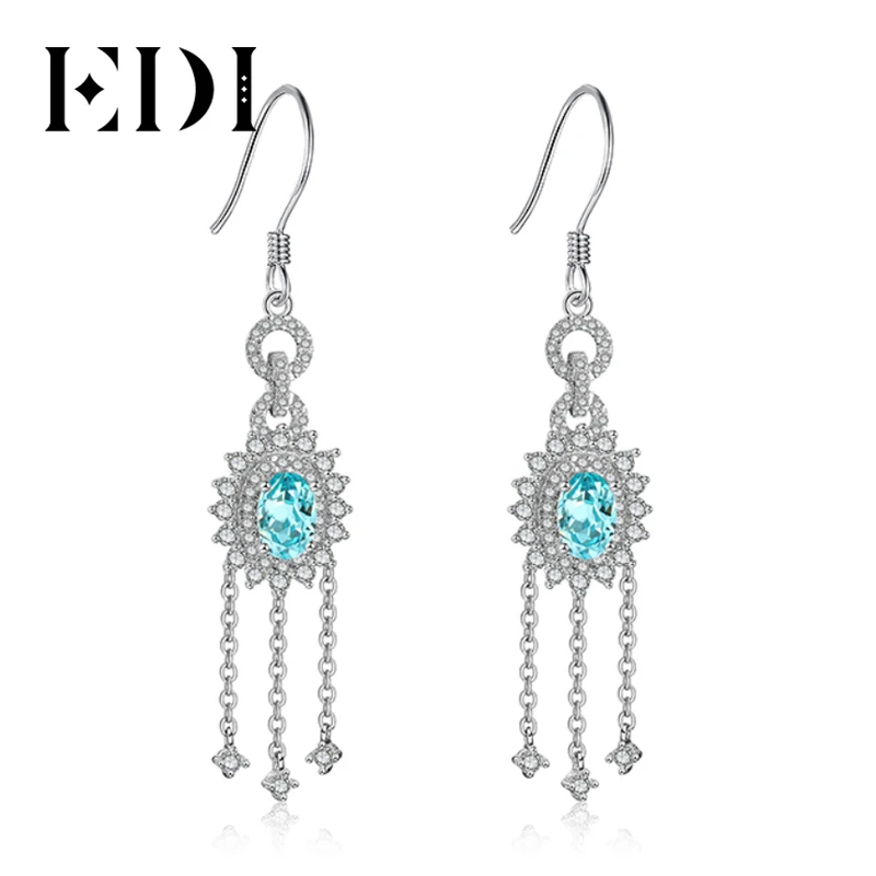EDI европейские натуральные небесно голубые топазы чистое серебро 925 пробы серьги