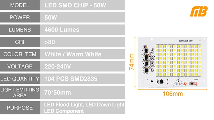 DIY светодиодный SMD чип лампа 10 Вт 20 Вт 30 Вт 50 Вт 100 Вт светильник-чип ac220в вход непосредственно Smart IC подходит для наружного светильник Холодный белый Теплый белый