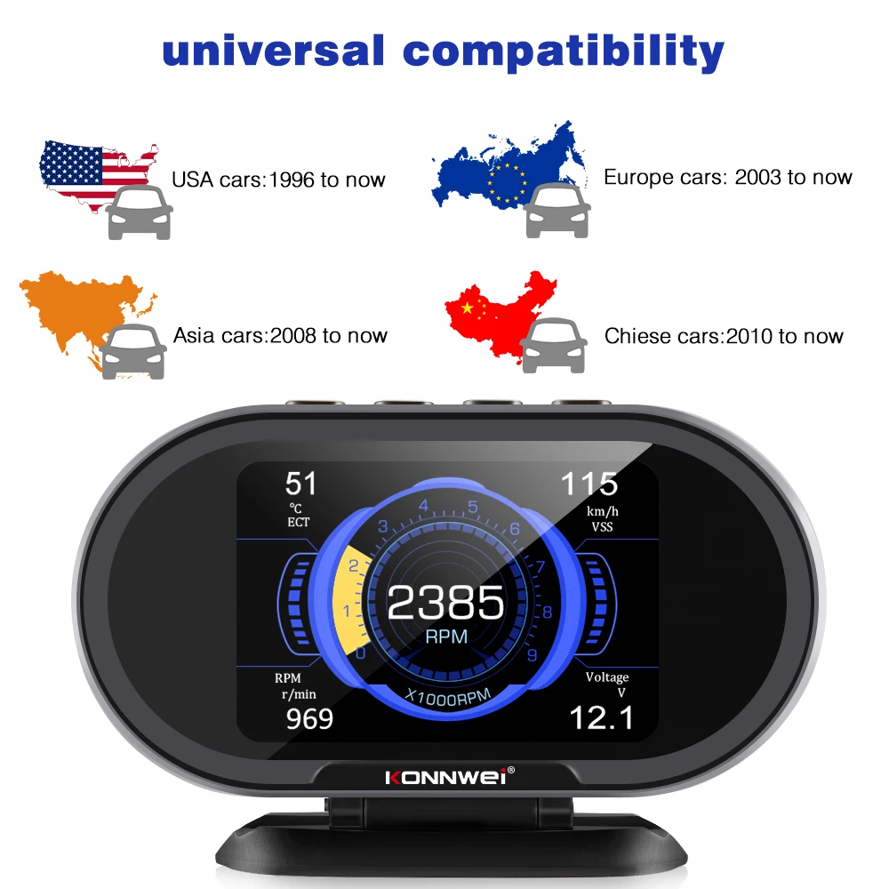 KONNWEI автомобиля HUD Дисплей OBD2 Hud превышение скорости Предупреждение Системы