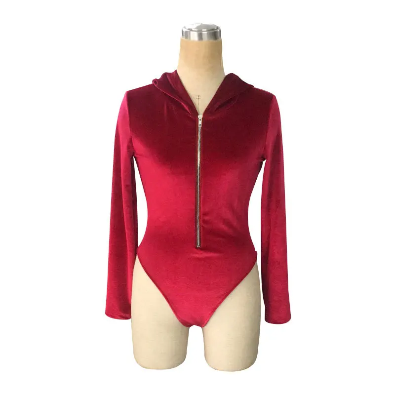 Женский бархатный комбинезон DAYOFUN бордовый с v-образным вырезом без рукавов