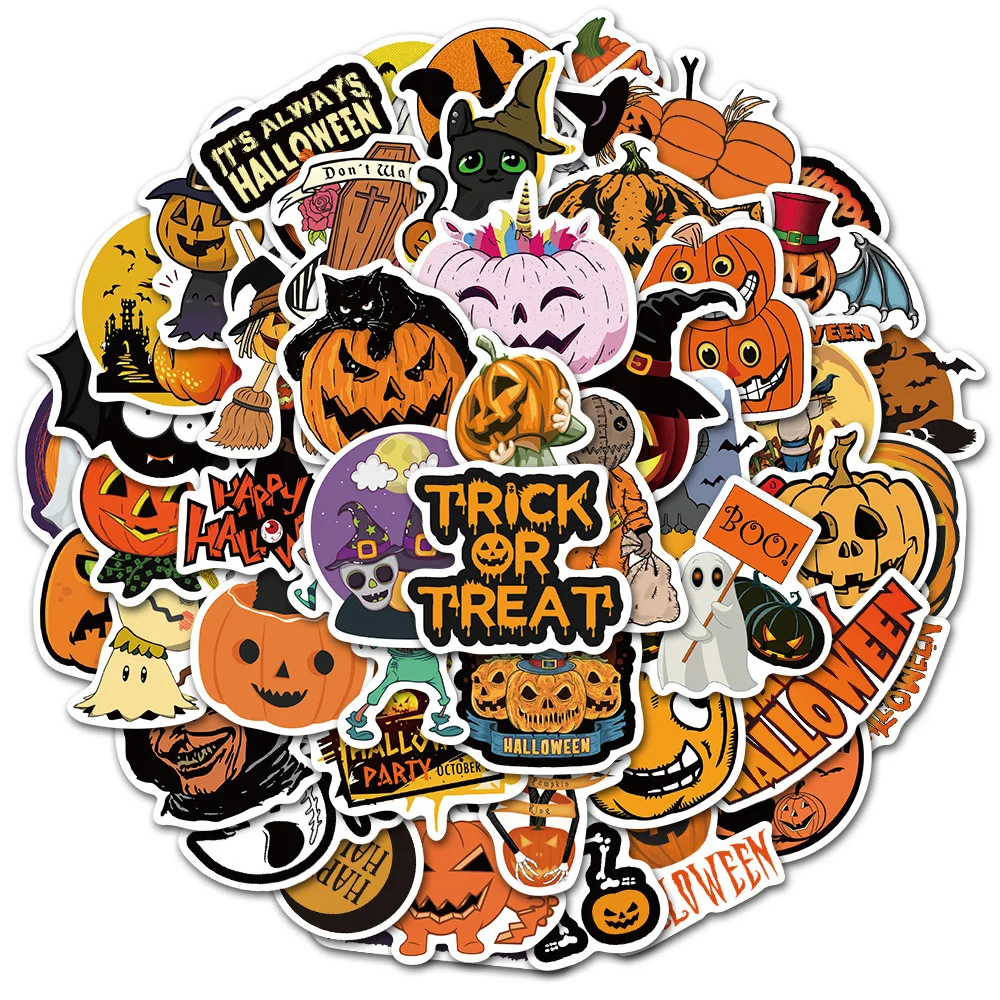 

10/30/50PCS cute cartoon scary pumpkin head Halloween luggage cart motorcycle decoration waterproof sticker graffiti wholesale