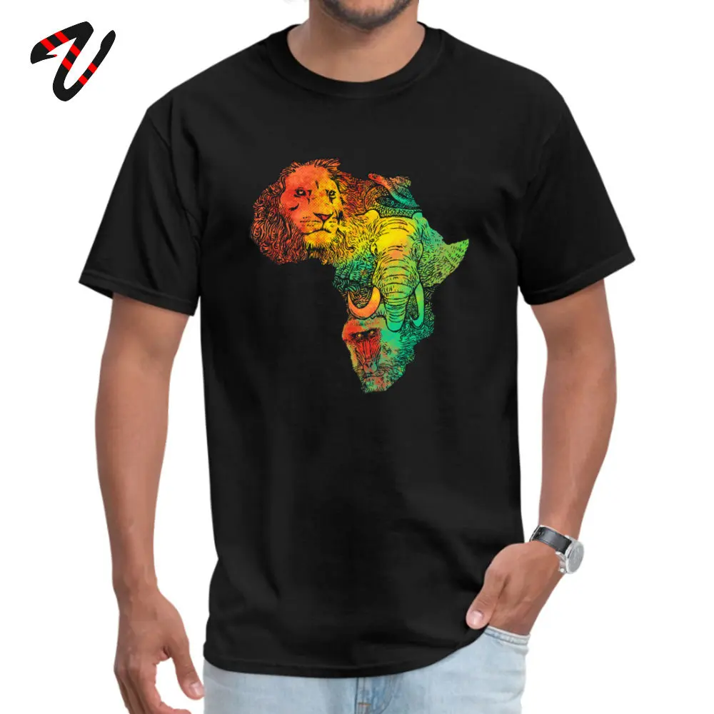 

Africa T-shirt Awesome Designer T Shirt For Men Lion Elephant Monkey Map Watercolor Art Print Mens Tshirt 100% Cotton Top & Tee