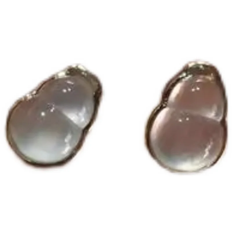 

Japanese and Korean Ice-like Chalcedony Gourd Stud Earrings White Ice Earrings Women's Jade Earrings S925 Sterling Silver