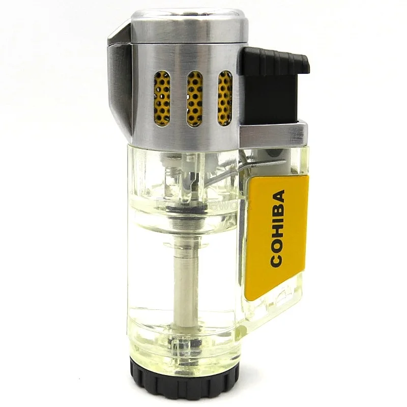 transparent COHIBA гаджеты для мужчин прозрачная Зажигалка Winproof 3 струйная Зажигалка факела сигарета курительные зажигалки для сигар креативные - Цвет: transparent