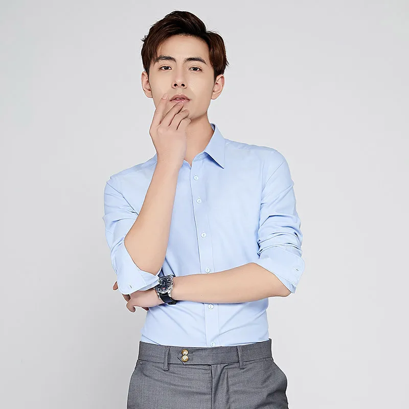 

New Spring Men's Shirts High Quality Casual Wear Formal Business Meeting Long Sleeve Dress Suit Solid Shirt Men Social Shirt