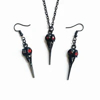 fashion black 3d crow raven bird skull necklace earrings with red beads vintage wiccan jewelry gothic steampunk funny party gift