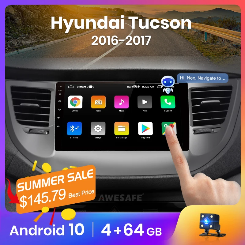 Автомагнитола AWESAFE PX9 для Hyundai Tucson 3 iX35 2016 2017 мультимедийный видеоплеер с GPS 2din Android 9