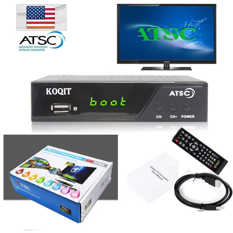 США 1080P HDMI ATSC цифровой конвертер коробка наземный коаксиальный кабель чистый Qam аналоговый ТВ приемник HDTV телеприставка - Цвет: ATSC Tuner Only