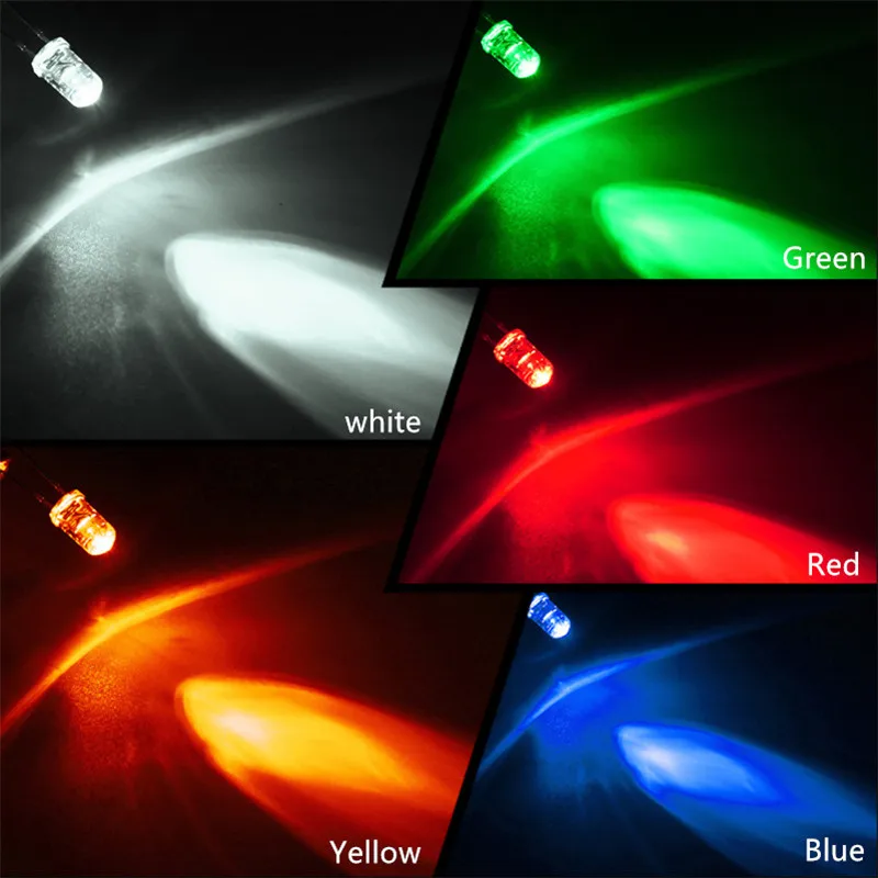 100 шт. светодиодные диоды набор в ассортименте 5 мм белые зеленые красные синие