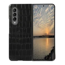 Real Genuine Leather Slim Case For Samsung Galaxy Z Fold 3 Fold3 5G Cover Luxury Cute Crocodile Mobile Phone Shell Accessories