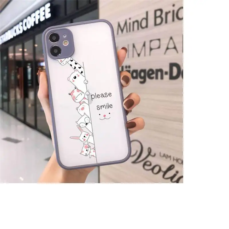 

Creative white Cute cartoon cat Phone Case Matte transparent For Gray iPhone 12 Mini 11 Pro XR XS Max 7 8 Plus X Back Cover