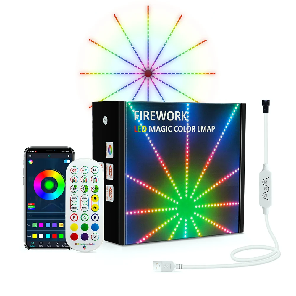 

Firework Led Strip Lights LED Color Changing Music Sync Sound Control Rope Lights Music Lights for Bar Stairs Xmas Party Decor