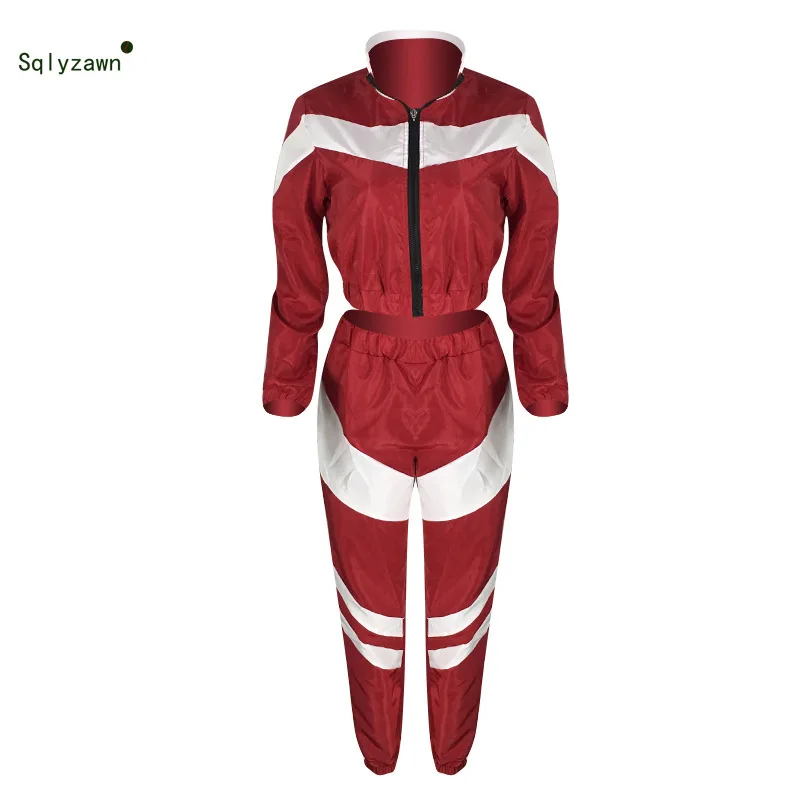 

Color Block Reflective Tracksuit Womans Outfits Streetwear Two Piece Set Zipper Hoodies Jacket and Pants SweatSuits Plus Size
