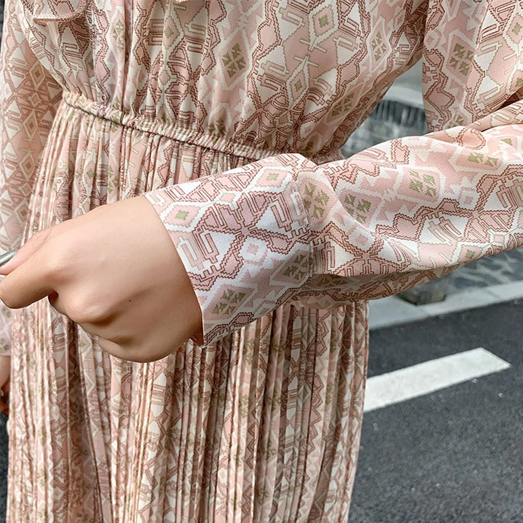 SAGACE платья с принтом элегантное женское пляжное платье длинным рукавом и v