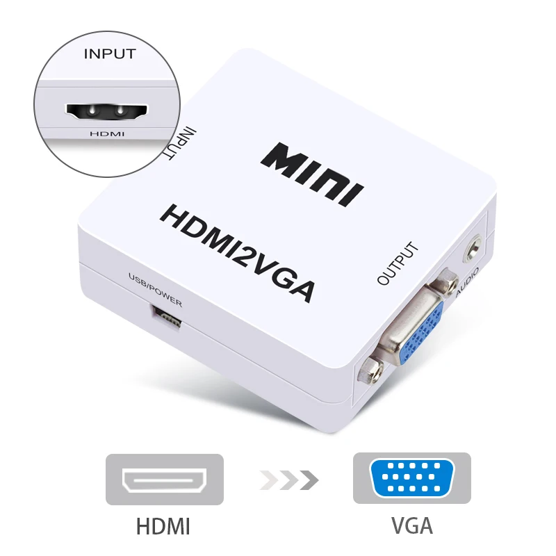 Original HD 1080P MINI HDMI to VGA Converter With Audio Video Box Adapter For Xbox360 PC DVD PS3 | Электроника