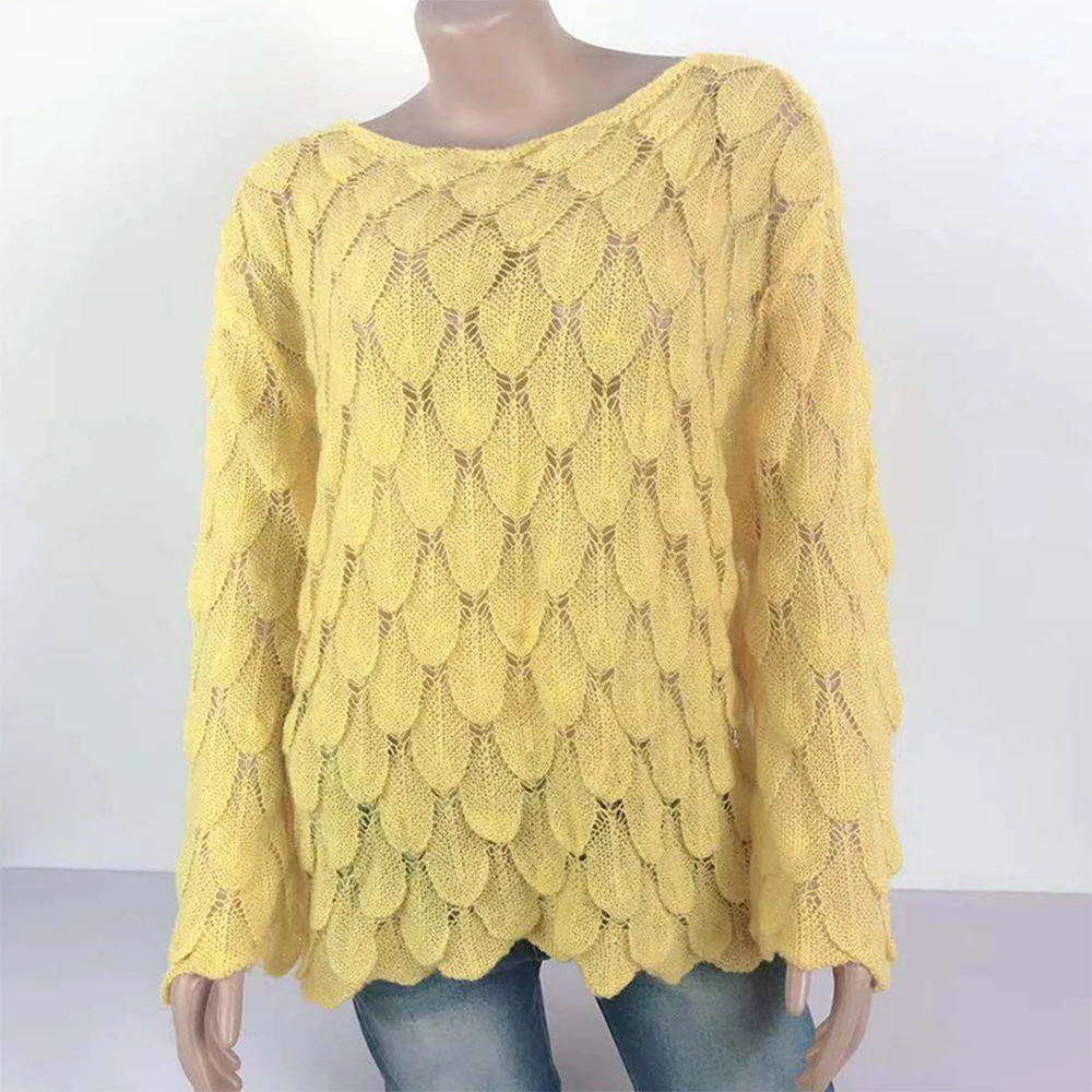 

Women Sexy Off Shoulder Knitted Sweaters Autumn Spring Fashion Flare Sleeve Hollow Out Feather Sweater Winter Pullover Tops