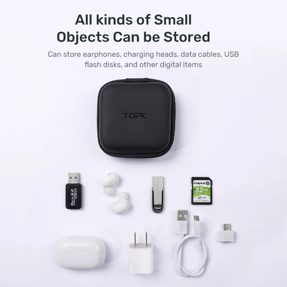 Topk J07 Earphone Case Hard Headphone Bag Waterproof Cable Protector for Airpods Earpods Wireless Bluetooth Accessories | Электроника