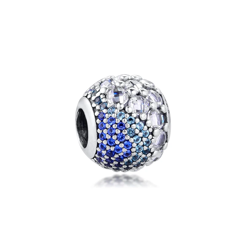 

DIY Fits For Pandora Bracelets Blue Enchanted Pave Beads with Blue & Clear CZ 100% Sterling-Silver-Jewelry Charms Free Shipping