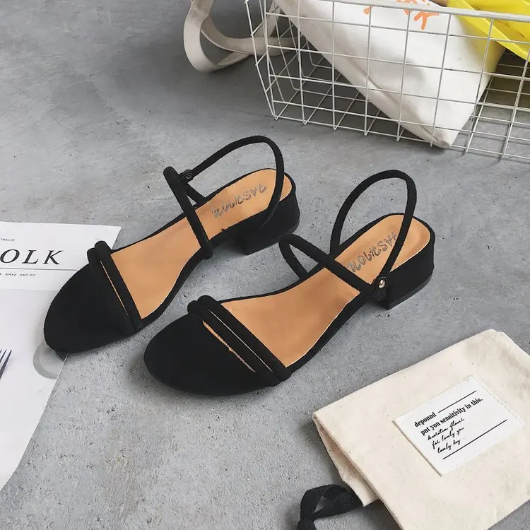 

Women Sandals Genuine Cow Leather Square Heels Peep Toe Buckle Strap High Quality Women's Fashion Summer Shoes
