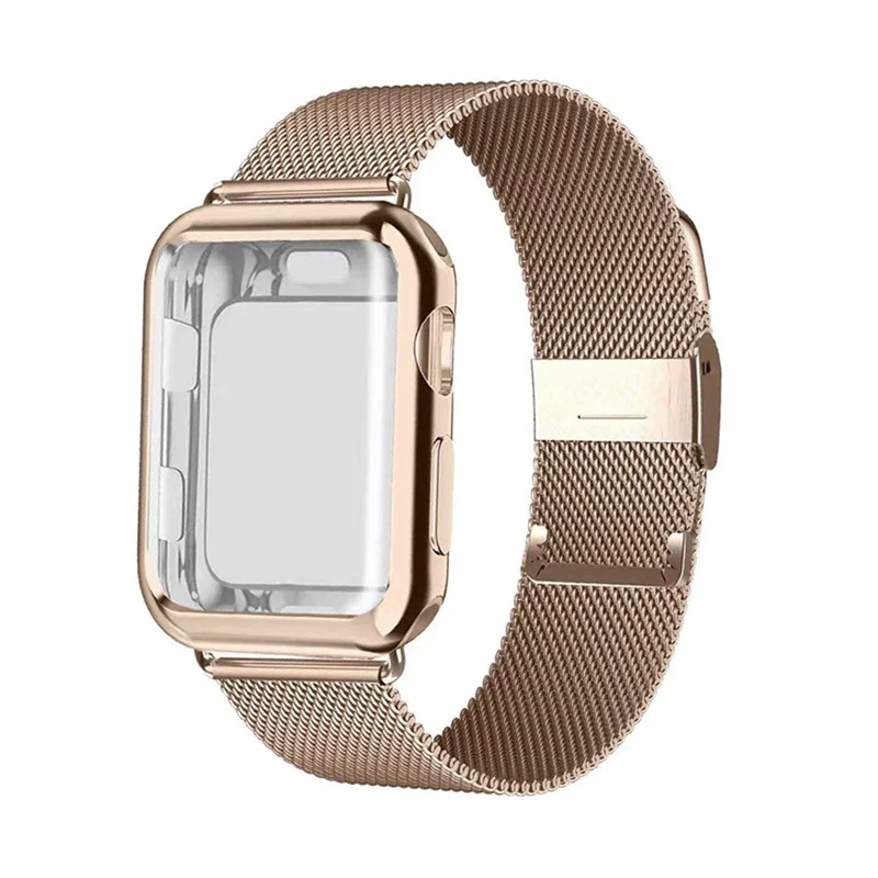 rose gold Чехол+ ремешок для Apple Watch Band 44 мм 40 мм iWatch band 42 мм 38 мм браслет из нержавеющей стали Миланская петля Apple watch 5 4 3 2 1 40 - Цвет ремешка: rose gold