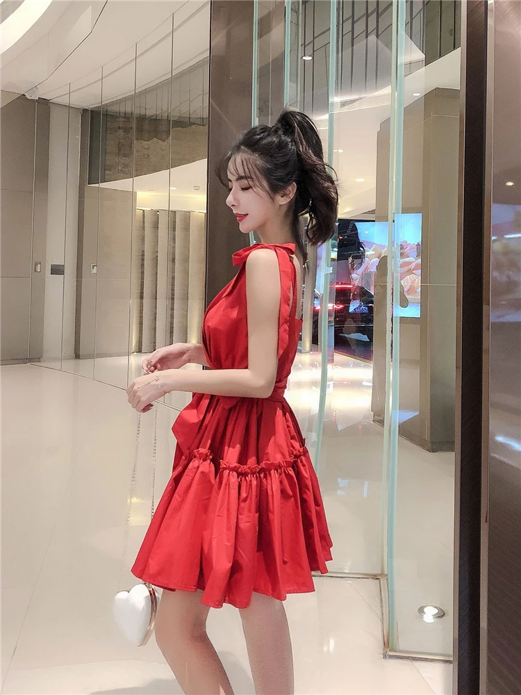Сексуальное платье новое летнее милое с бантом и тонкой талией юбка принцессы на