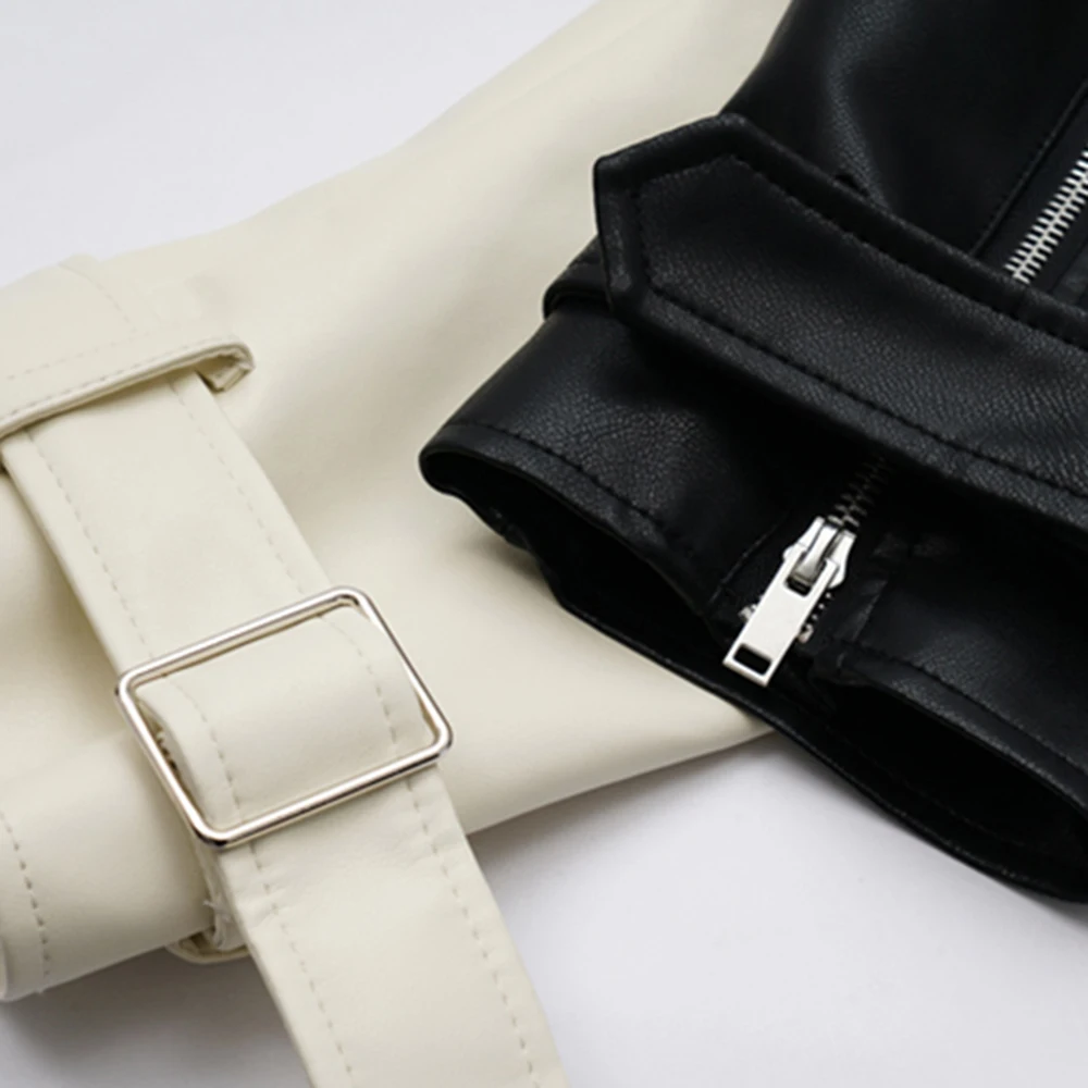Spring Autumn Lapel Splicing PU Leather Jacket Women Moto Frenulum Faux Soft Leather Coat Casual Loose Outwear With Belt