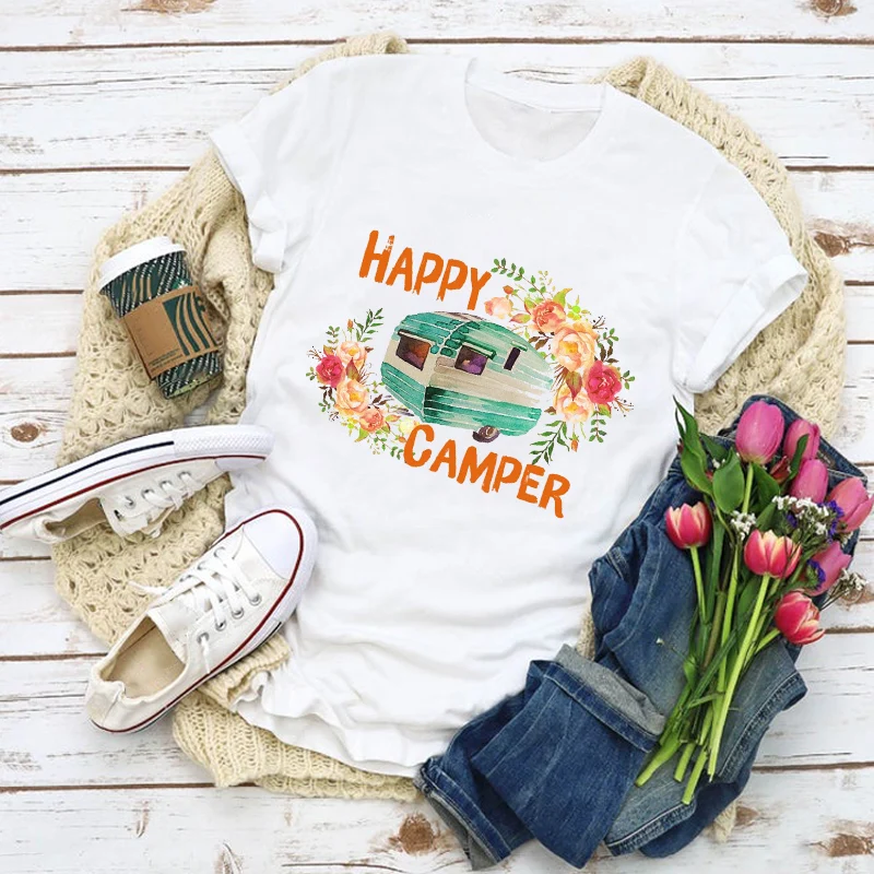 Женская Винтажная Футболка с принтом Happy Camper Truck летняя футболка женская одежда