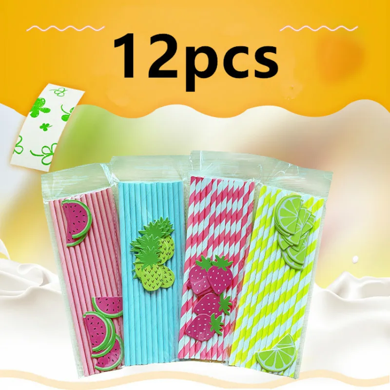1 набор бумажные соломинки с лимоном арбузом клубникой ананасом для дня рождения