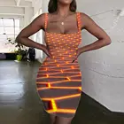 Женское платье с геометрическим рисунком KYKU, летнее облегающее платье с геометрическим принтом, V-образным вырезом и лямкой на шее, 2019