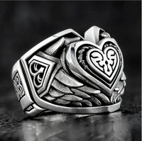 retro love mens ring european and american punk style heart shaped feather holding heart ring trend hip hop jewelry size 6 13